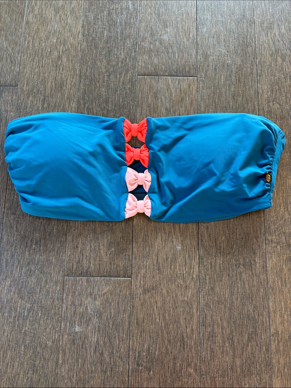 La Vie En Rose Aqua Bandeau Bikini Top, Size Medium